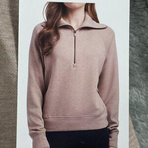 Danskin Womens Luxe Half Zip Pullover Small S Beige Rayon Blend d0541